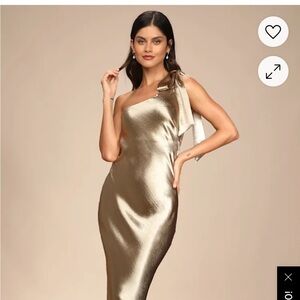 Lulu's Gold Asymmetrical One-Shoulder Gown